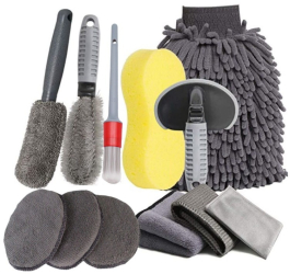 Set 12 Accesorii pentru Curatare Auto Flippy Interior si Exterior Curatare Jante Cauciucuri Gri 
