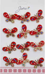 Set 12 Brose Martisor Primavara Fluture Rosu cu Pietre 