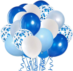 Set 16 Baloane din Latex Metalizate Flippy Model Party 30 cm Alb Albastru Albastru Chrome Transparent Confetti 2.8 g 