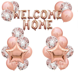 Set 22 de piese baloane folie si latex 20 baloane latex 2 baloane stea Folie 1 set Welcome Home Rose gold 