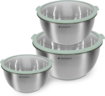 Set 3 boluri din inox cu capac Navaris argintiu 3 dimensiuni 16 cm 20 cm 24 cm 49210.03.50 