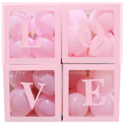 Set 4 Cutii pentru Baloane Flippy Model Scris Love Tematica Iubire Cuburi Decorative din Plastic Accesorii pentru Petrecere 30 x30 cm 