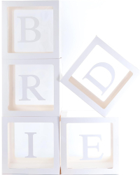 Set 5 Cutii pentru Baloane Flippy Model Scris Bride Tematica Nunta Cuburi Decorative din Plastic Accesorii pentru Petrecere 30 x30 cm 