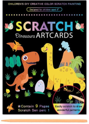 Set 9 Planse Razuibile Flippy Scratch ArtCards +3 Ani de Razuit si de Colorat 19 x 14 cm Model Dinozauri Multicolor 