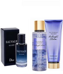 SET APA DE PARFUM DIOR SAUVAGE 100 ML + SET VICTORIA S SECRET MIDNIGHT BLOOM 