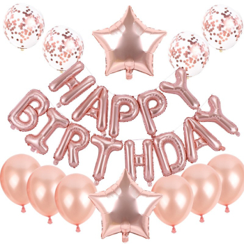 Set baloane din folie metalizata si baloane din latex baloane folie Happy Birthday 4 baloane latex Confetti 6 baloane latex Roz 2 baloan 