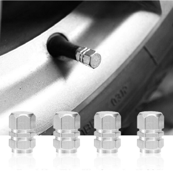 Set capacele auto pentru ventil hexagon argintiu 4 buc 