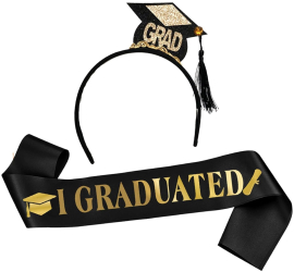 Set din 2 Piese pentru Absolvire Flippy Panglica si Coronita Model I Graduated Negru 