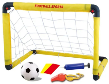 Set Poarta de Fotbal pentru Copii Flippy 45x60 cm Minge Cartonase Pompa Fluier Interactiv Distractiv Galben 