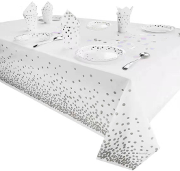 Small polka dot disposable tablecloth + printed silver polka dot 