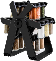 Suport Pentru Condimente Rotativ Flippy Multifunctional Pivotant 360° Portabil Usor de Montat 34x23 cm ABS/Sticla Negru 