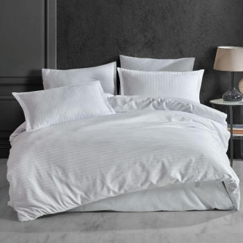 LENJERIE DE PAT BUMBAC 100 CU HUSA PENTRU SALTEA DE 140X200 160 X 200 SAU 180 X 200 -ALB 