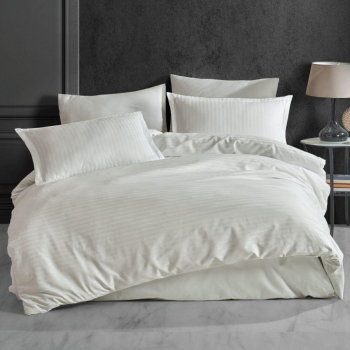 LENJERIE DE PAT BUMBAC 100 CU HUSA PENTRU SALTEA DE 140X200 160 X 200 SAU 180 X 200-CREM 