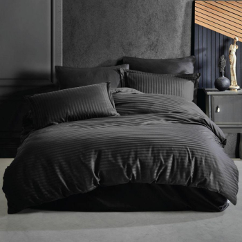 LENJERIE DE PAT BUMBAC 100 CU HUSA PENTRU SALTEA DE 140X200 160 X 200 SAU 180 X 200-NEGRU 