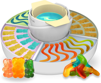 Aparat 2 in 1 Cecotec FunSugar Gummy pentru preparat bomboane si fondue de ciocolata 40 W 4 matrite din silicon 4 tavi detasabile design 