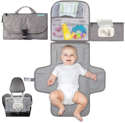 Geanta Multifunctionala pentru Schimbat Pampers Flippy Rezistenta la Apa cu Agatatoare Compartimentata 30x20 cm Gri 