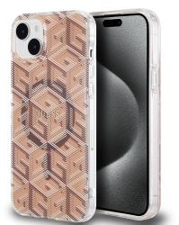 Husa pentru iPhone 15 Plus - Guess IML GCube MagSafe GUHMP15MHGCUSTGW - Brown 