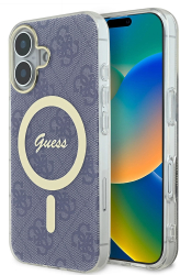 Husa pentru iPhone 16 - Guess IML 4G MagSafe GUHMP16SH4STB - Blue 