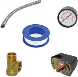 Kit accesorii hidrofor BSR presostat cu filet manometru furtun 30cm racord 3 cai banda teflon 