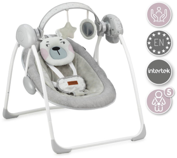 Leagan pentru bebelusi MoMi LISS Bear Pink 5 viteze de balansare Cronometru Alimentare baterii 8 melodii 2 jucarii incluse 