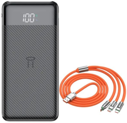 Powerbank Li-Po cu Display LED 10.000 mAh 2 X USB 1 X USB-C si Cablu de incarcare Fast Charge 3 in 1 120 W 2 m