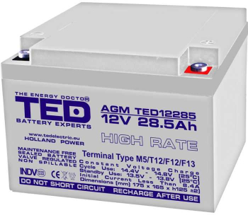 Acumulator AGM VRLA plumb acid 12V 28.5A High Rate 165x175xh126mm M5 TED Battery Expert Holland TED003447 5949258003447 
