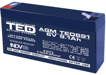 Acumulator AGM VRLA plumb acid 6V 9.1A 151x34xh95mm F2 TED Battery Expert Holland TED002990 5949258002990 