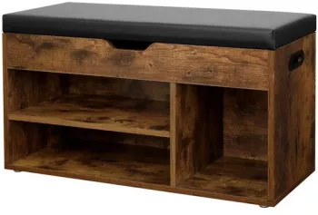 Banca depozitare incaltaminte pantofar pentru hol Artool pal 3 rafturi maro rustic inchis 80x30x44 cm 
