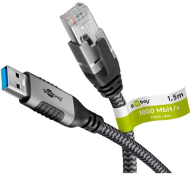 Cablu LAN Ethernet USB-A 3.0 la RJ45 1.5m CAT6 Gbit/s negru Goobay 70497