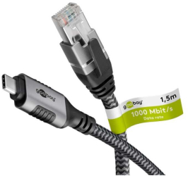 Cablu LAN Ethernet USB-C 3.1 la RJ45 1.5m Cat6 compatibil si pt. Apple Thunderbolt 3 negru Goobay 70697 