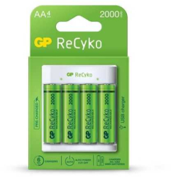 Incarcator E411 AA/AAA R3/R6 NiMH + 4 acumulatori 2000mAh GP ReCyKo GPE411210AAHC-2B4 