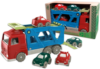 Set camion transportor de masini cu patru masinute