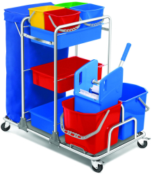 Set carucior de curatenie profesional Esenia Total 2 galeti mari 4 galeti mici storcator mop sac textil 