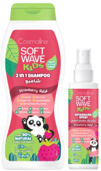 Set Sampon 400ml si Spray pentru descurcarea parului 125ml Cosmaline Soft Wave Kids 90 ingrediente naturale pentru copii aroma de capsun