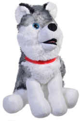 Caine din plus cu ochi albastri 30 cm gri cu alb ConceptSeller 