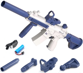 Pistol cu Apa Automat cu Jet Continuu si Rezervor cu Amortizor si Luneta Distanta de Tragere 10m Cu Acumulator 3 7V Alb/Albastru SprintMag&r 