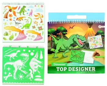 Carnetel de desen cu stickere si sabloane Dinozauri - Toi-Toys 