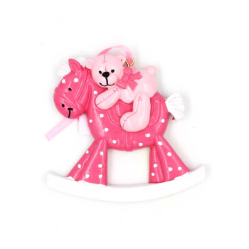 Decoratiune cu magnet - Ursulet roz pe balansoar calut roz 