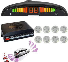 Kit Senzori de Parcare Fata Spate Universali AutoREY® Premium cu Display si Avertizare Sonora 8 Senzori culoare Gri Silver 