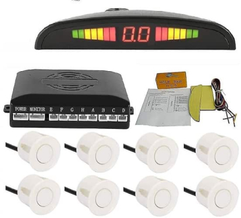 Kit Senzori de Parcare Fata Spate Universali AutoREY® Premium cu Display si Avertizare Sonora 8 Senzori culoare Alba 