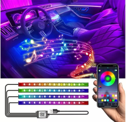 Lumini Ambientale Auto Kit interior LED RGB Conectare prin USB si Control din Aplicatie Intensitate Reglabila 