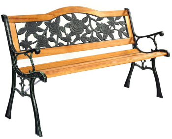 Banca gradina sezut si spatar lemn model floral structura otel 125x51x76 cm 