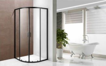 Cabina de dus semirotunda cadru negru 90x90x190 cm