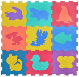 Covor copii puzzle cu animale format din 9 piese multicolor 3200 mm x 3200 mm 