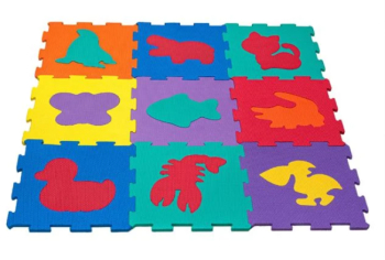 Covor din spuma pentru copii tip puzzle model cu animale 9 piese termoizolant atenueaza cazaturile 100x100 cm ConceptSeller 