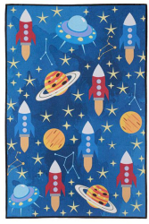 Covor Dreptunghiular pentru Copii cu Model Spatiu Cosmic Albastru 60 x 90 cm 