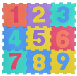 Covoras tip puzzle pentru podea cu cifre suprafata 0.86 m patrati multicolor 9 buc 