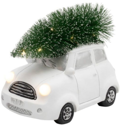 Figurina ceramica ornamentala masina cu brad iluminata led 