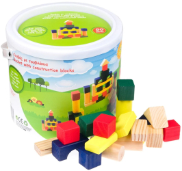 Set 50 cuburi constructie Lemn +3 ani Multicolor 