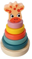 Jucarie Interactiva pentru Copii Piramida Multicolora cu Girafa Zambitoare din Lemn 14x10 cm 